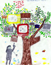 A child's drawing of a tree in Kabul decorated with banned TV sets and videos