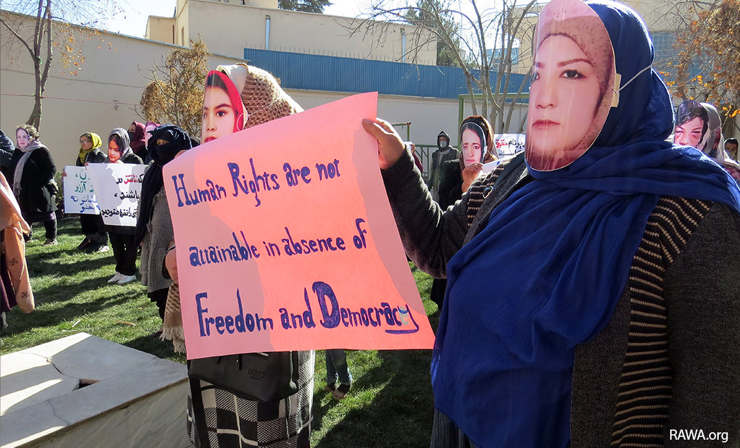 RAWA activists protest in Kabul on International Human Rights Day Dec.10, 2021