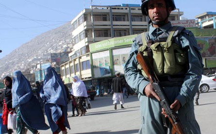 An Afghan policeman in Kabul