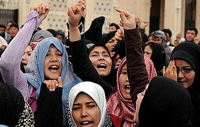 Afghan women protest in 2009 against a law passed by Karzai government that legalised marital rape