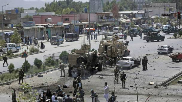 The site of a suicide car bomb attack in Kabul