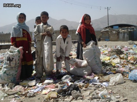 Afghan children collect rubbish in Kabul