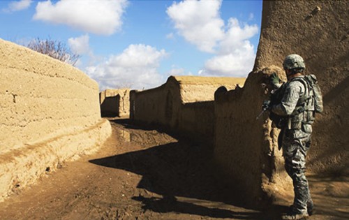 U.S Army occupation soldier in village of Tsapowzai