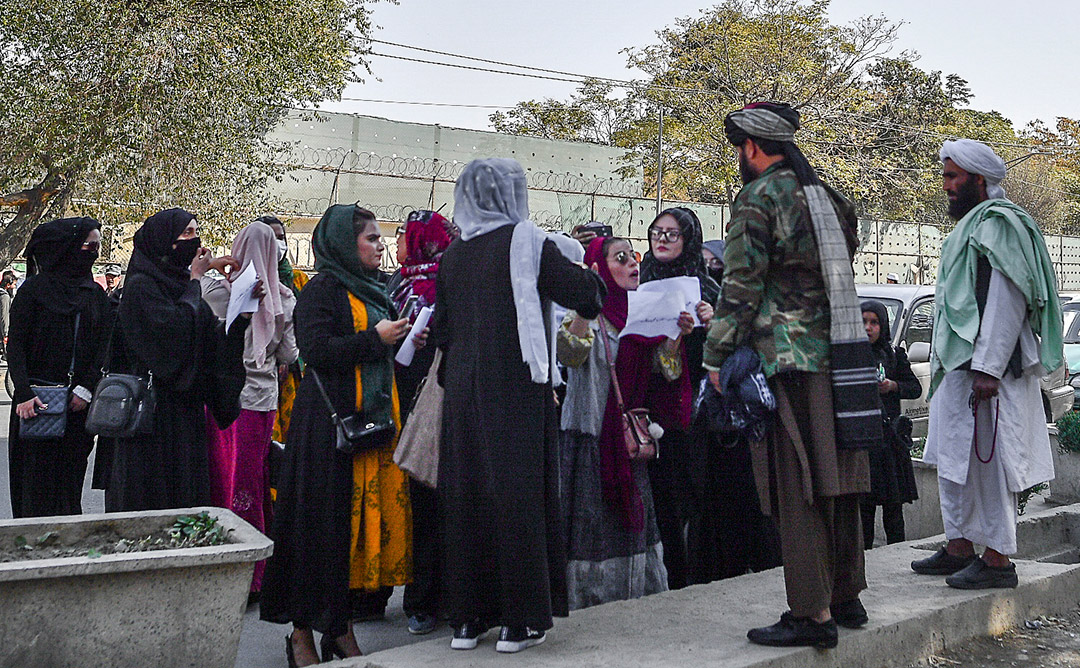 Taliban and women protesters in Kabul