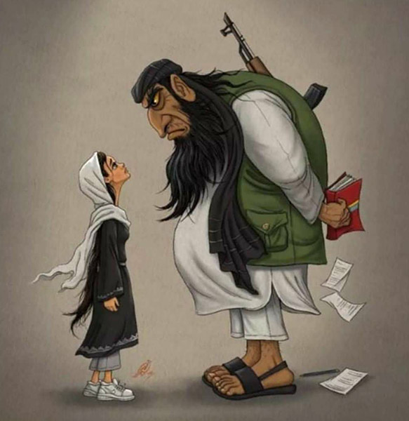 Cartoon - Afghan school girls vs Taliban
